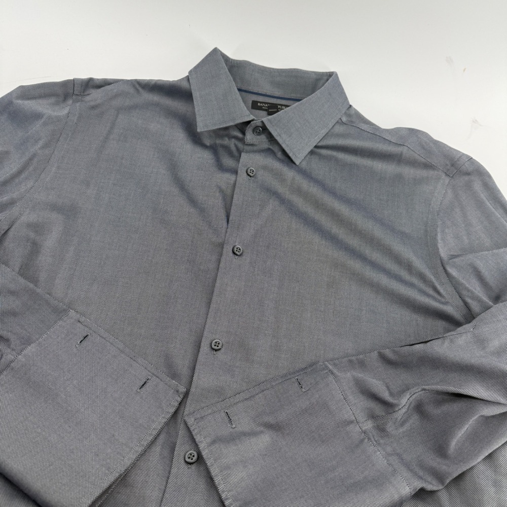 Banana Republic Mens XL Gray Non-Iron Slim Fit French Cuff Dress Shirt 1772